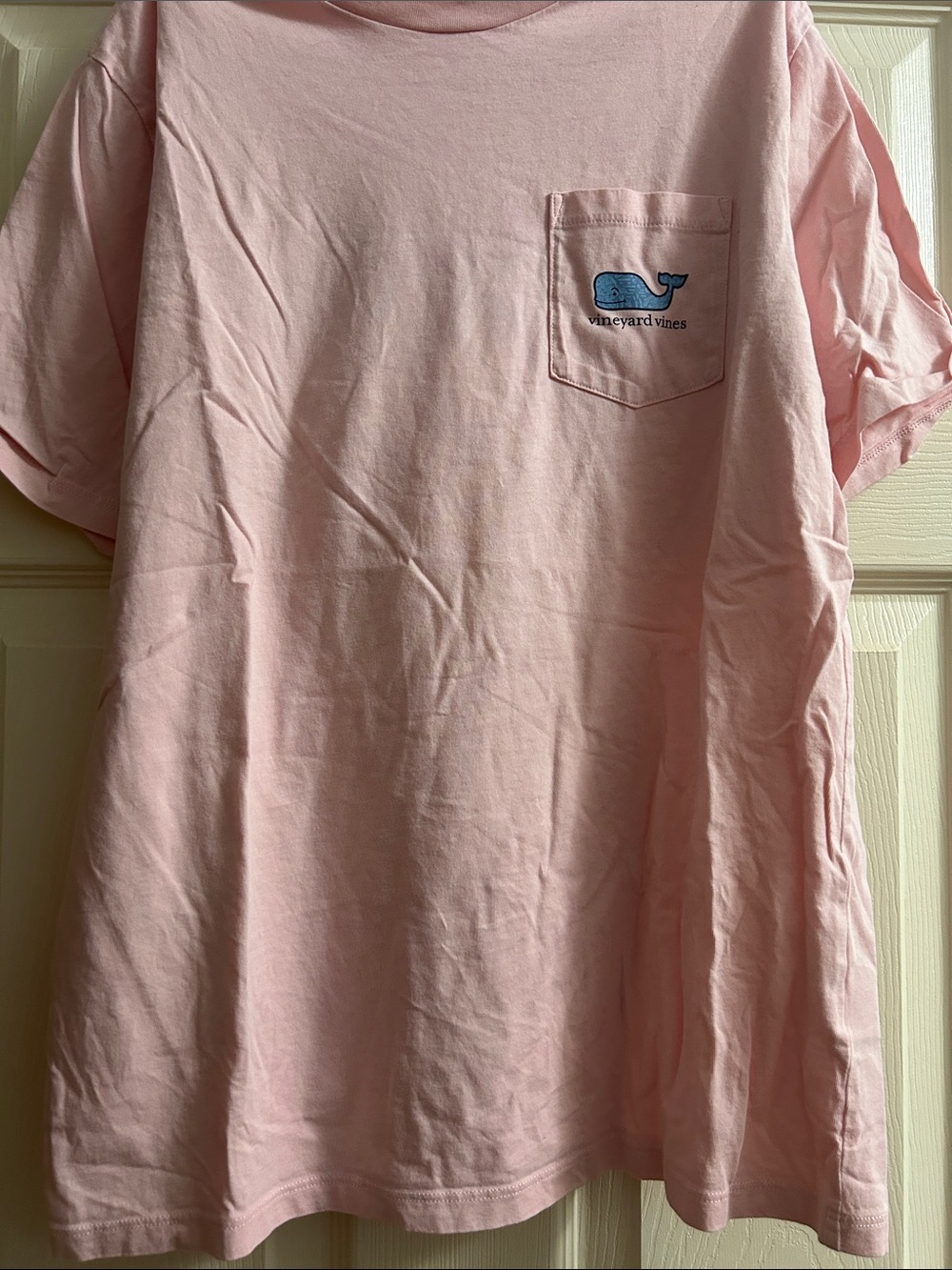 Vineyard Vines Light Pink Pocket Tee with Blue Whale Logo